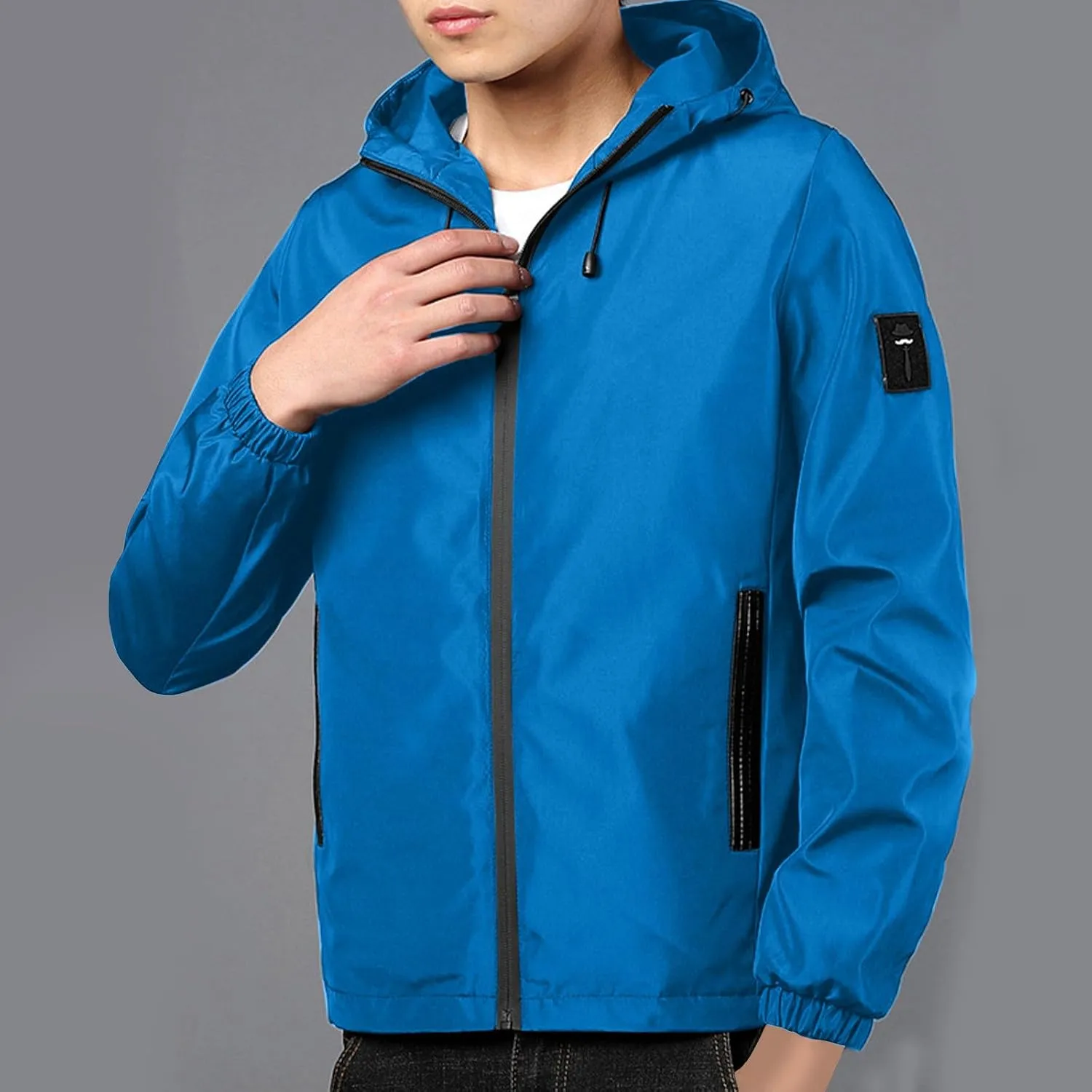 Men's Lightweight Softshell Hooded Jacket Waterproof Rain Shell Jacket for Golf Cycling Hiking Windbreaker