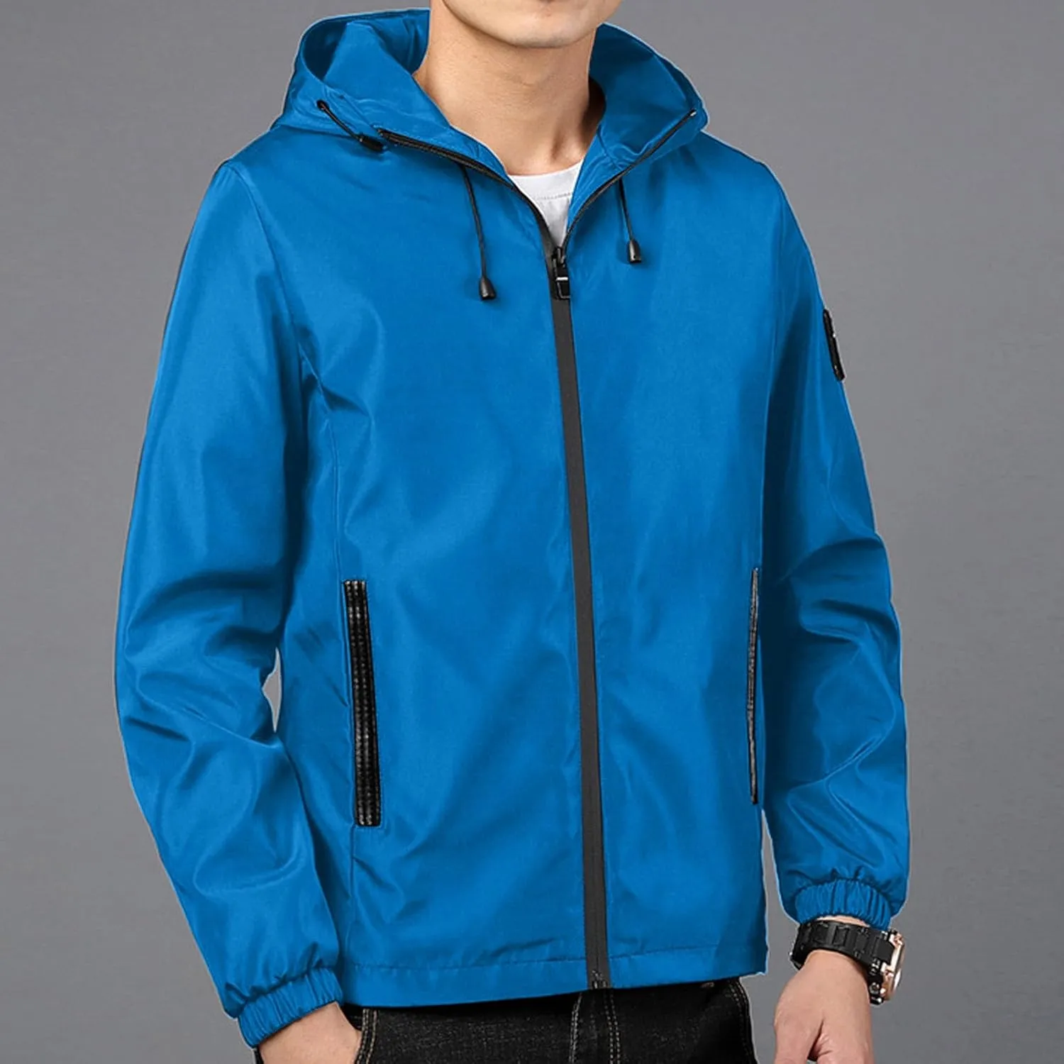 Men's Lightweight Softshell Hooded Jacket Waterproof Rain Shell Jacket for Golf Cycling Hiking Windbreaker