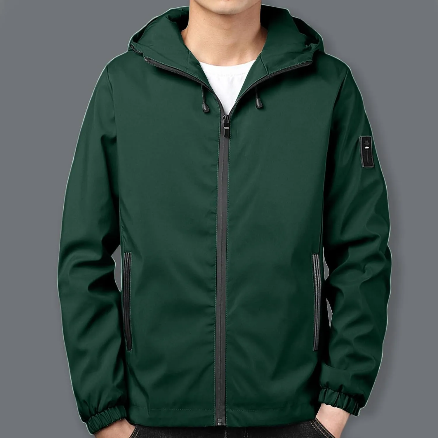 Men's Lightweight Softshell Hooded Jacket Waterproof Rain Shell Jacket for Golf Cycling Hiking Windbreaker