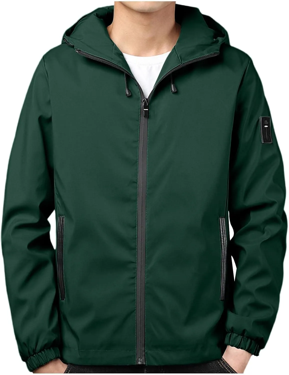 Men's Lightweight Softshell Hooded Jacket Waterproof Rain Shell Jacket for Golf Cycling Hiking Windbreaker