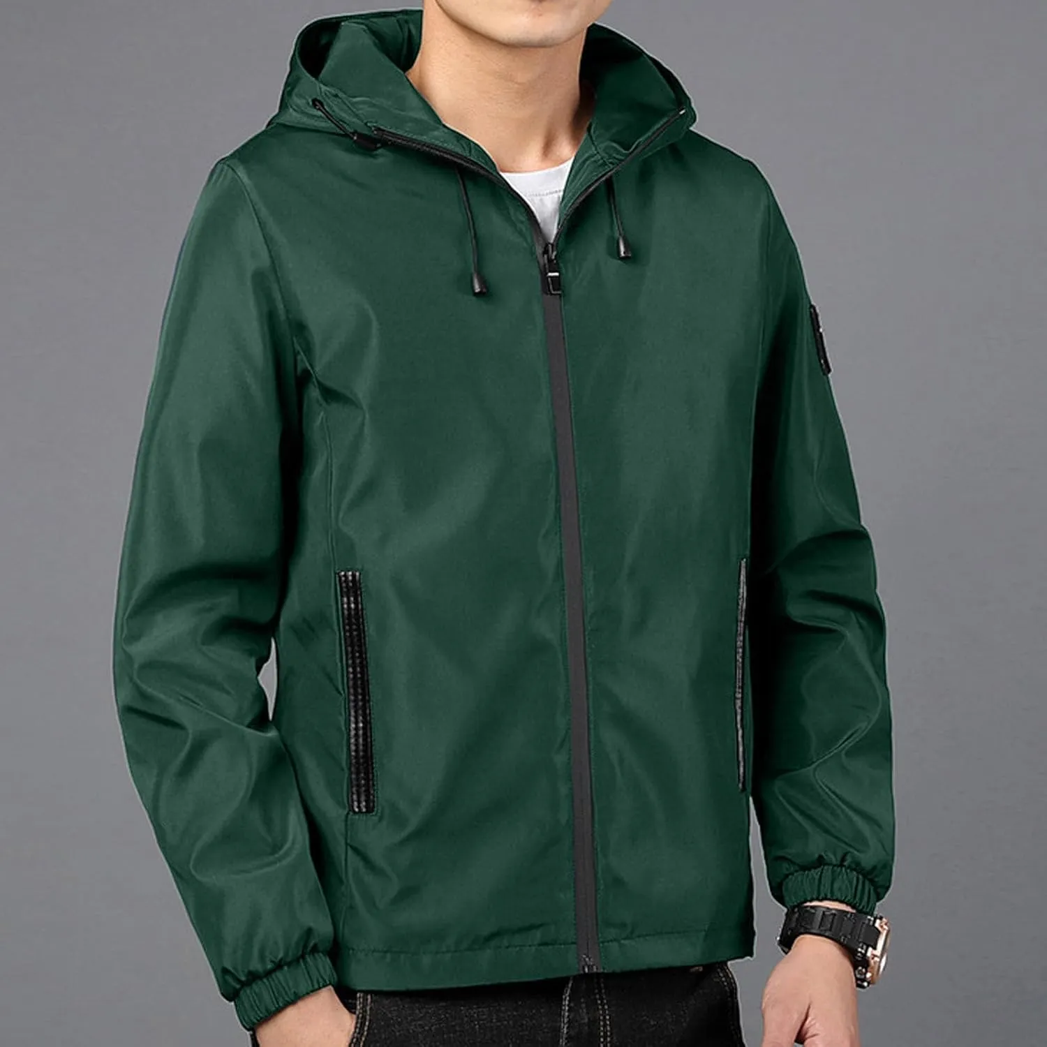 Men's Lightweight Softshell Hooded Jacket Waterproof Rain Shell Jacket for Golf Cycling Hiking Windbreaker