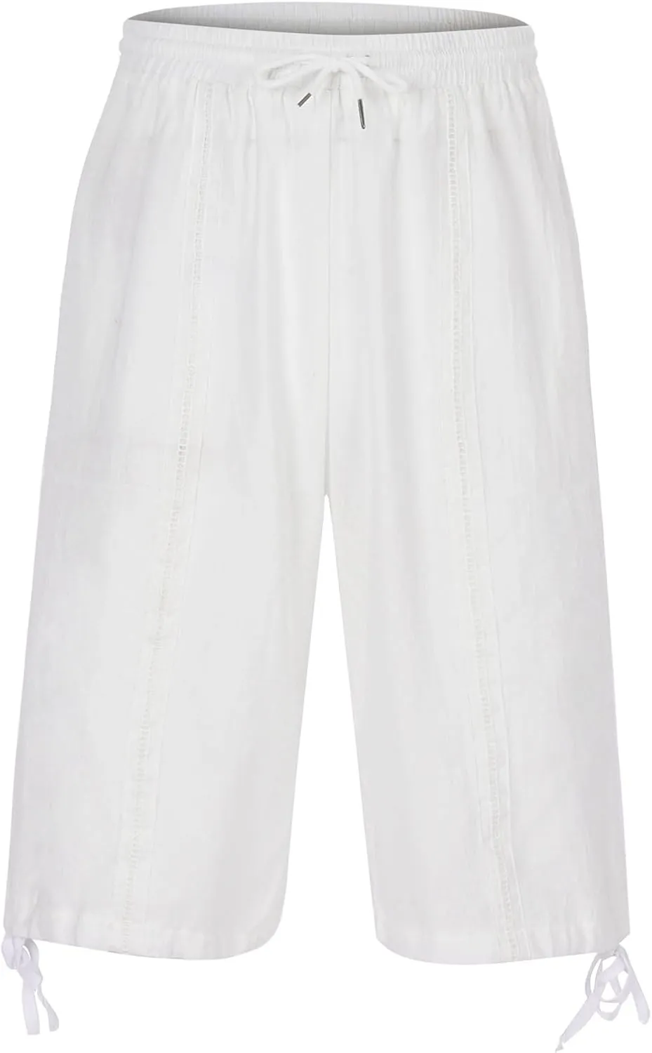 Mens Linen Capri Pants Casual Lightweight Trendy Drawstring Elastic Waist Short Pants Baggy 3/4 Beach Yoga Trousers