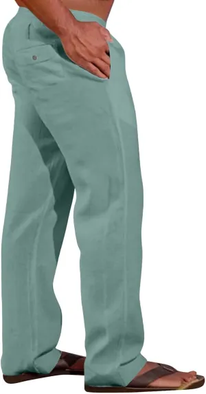 Mens Linen Pants Plus Size Yoga Beach Loose Fit Casual Spring Summer Slacks Elastic Waist Drawstring Baggy Trousers