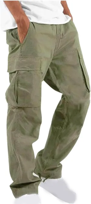 Mens Pants Casual Cotton Multi Pockets Solid Plush Thickened Cargo Pants Performance Utility Trousers Sweatpants