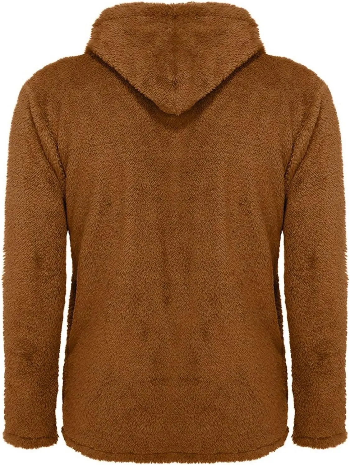 Men's Plush Warm Jacket Coat Button Fluffy Furry Soft Hooded Jacket Outerwear Casual Solid Color Long Sleeve Coat