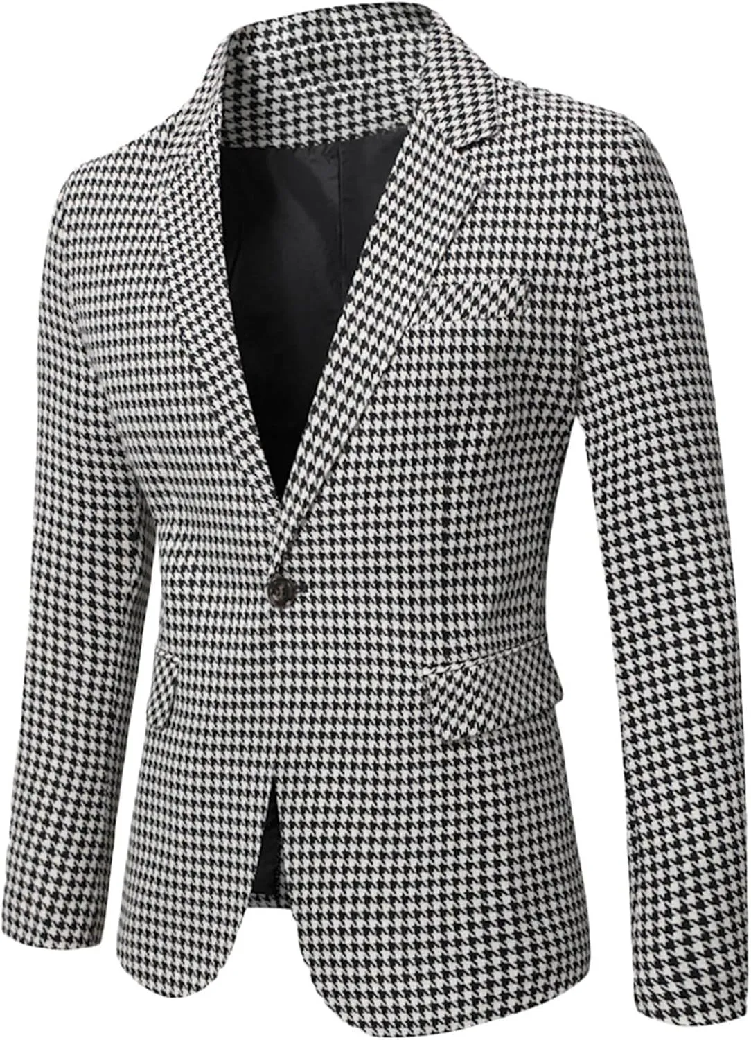 Mens Premium Houndstooth Dogstooth Plaid Suit Jacket Slim Fit One Button Sport Coats Tuxedo for Prom Wedding Groom