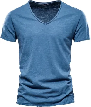 Mens Resort Wear 2025 Short Sleeve T Shirt Trendy V Neck Summer Tee Tops Casual Solid Color Classic T-Shirts