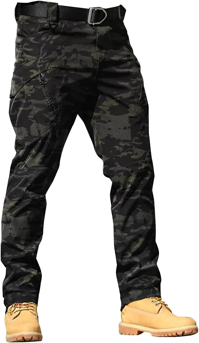 Mens Resort Wear 2025 Tactical Pants Water Resistant Cargo Camo Hiking Multi Pockets Relaxed Fit Quick Dry Work Pants
