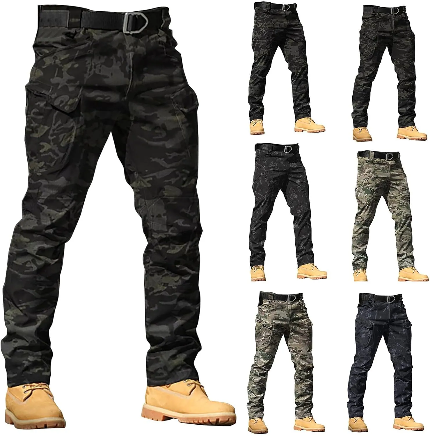 Mens Resort Wear 2025 Tactical Pants Water Resistant Cargo Camo Hiking Multi Pockets Relaxed Fit Quick Dry Work Pants