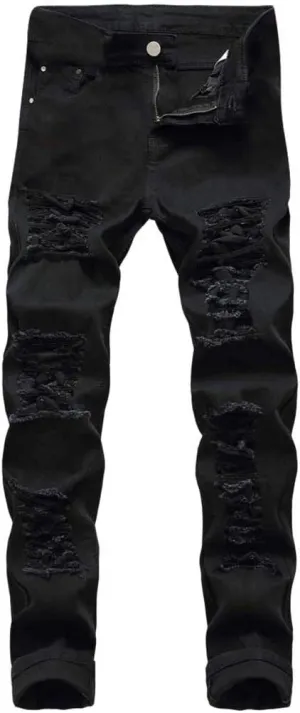 Men's Ripped Skinny Stretch Distressed Destroyed Slim Jeans Denim Pants