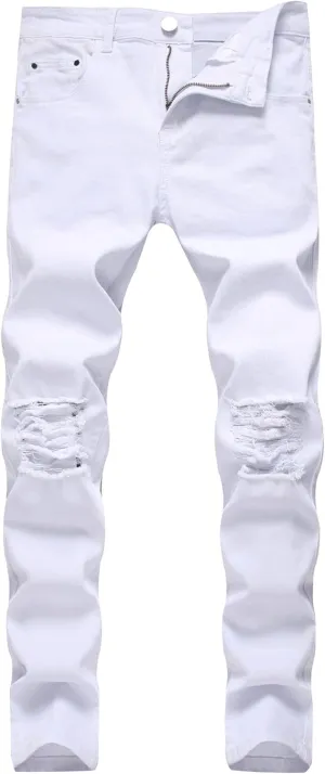 Men's Ripped Skinny Stretch Distressed Destroyed Slim Jeans Denim Pants