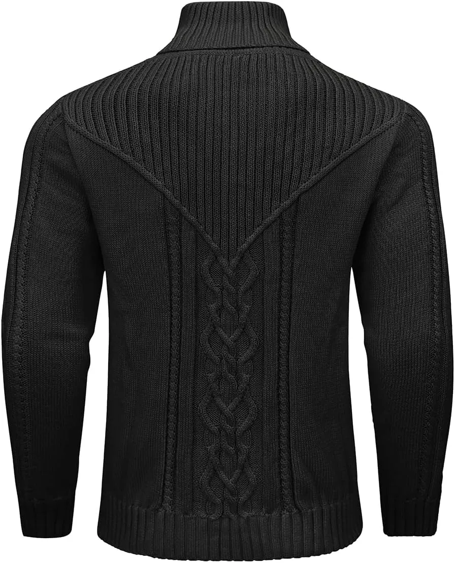 Men's Shawl Collar Pullover Sweater Casual Button Cable Knit Sweaters