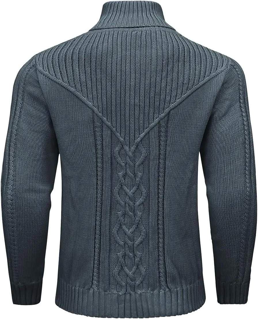 Men's Shawl Collar Pullover Sweater Casual Button Cable Knit Sweaters