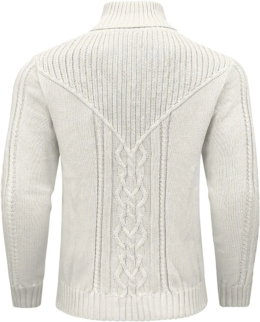 Men's Shawl Collar Pullover Sweater Casual Button Cable Knit Sweaters