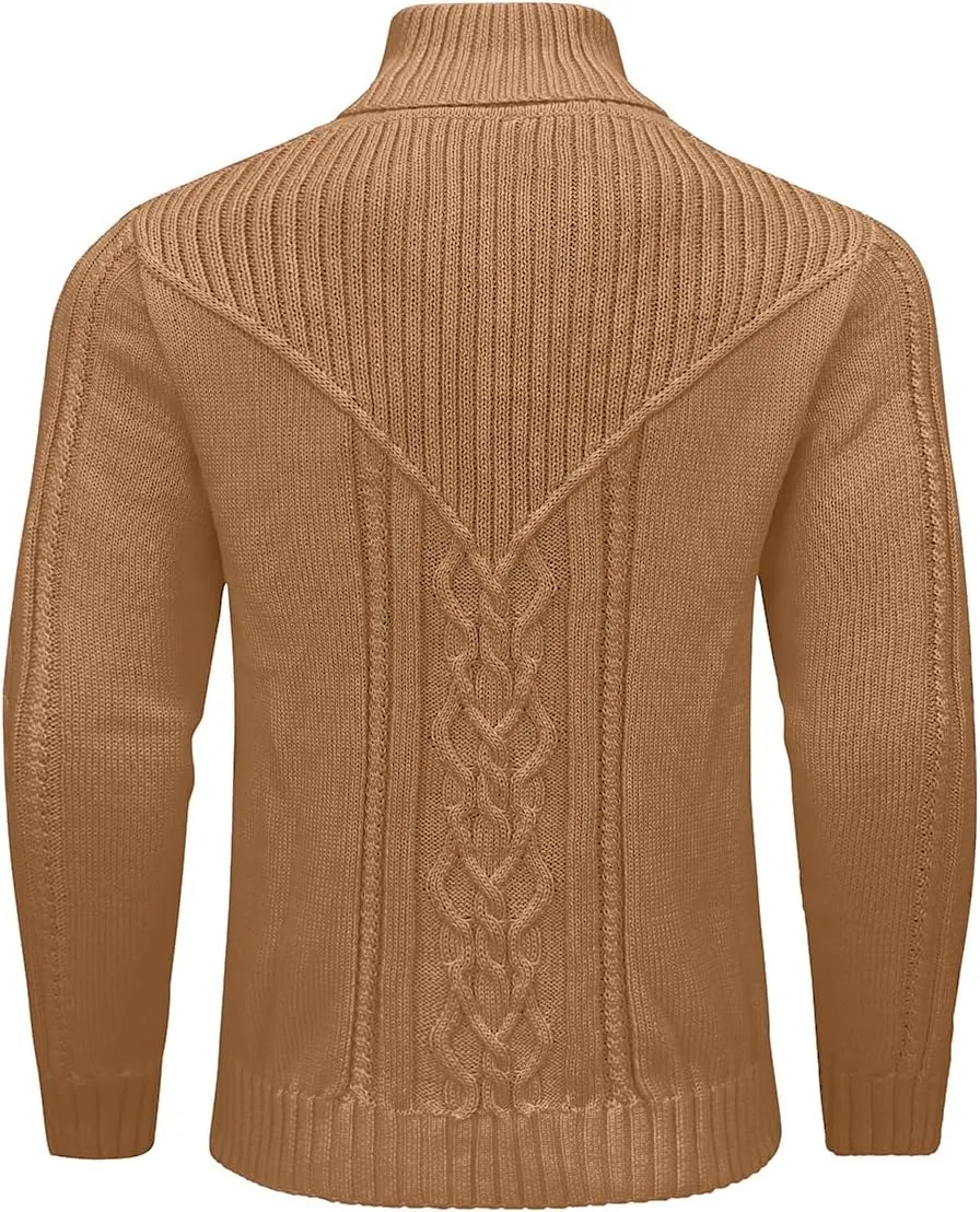 Men's Shawl Collar Pullover Sweater Casual Button Cable Knit Sweaters