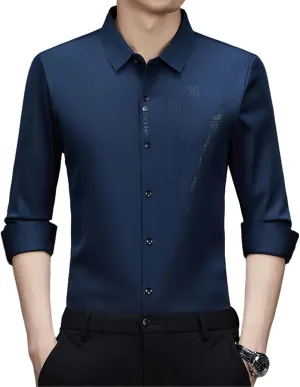 Men's Spring Middle-Aged Long Sleeve Business Casual Shirt Seamless Non-Iron High-Elastic Top