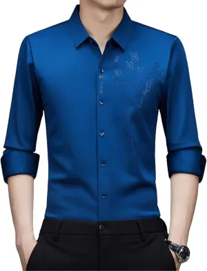Men's Spring Middle-Aged Long Sleeve Business Casual Shirt Seamless Non-Iron High-Elastic Top