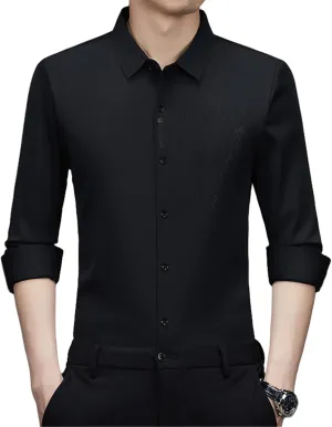 Men's Spring Middle-Aged Long Sleeve Business Casual Shirt Seamless Non-Iron High-Elastic Top
