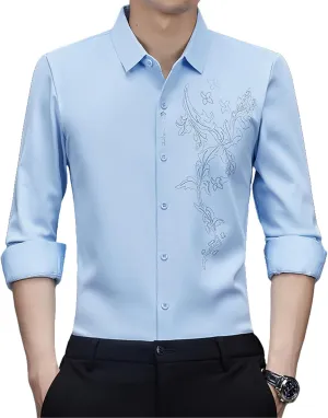 Men's Spring Middle-Aged Long Sleeve Business Casual Shirt Seamless Non-Iron High-Elastic Top