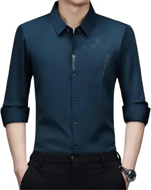 Men's Spring Middle-Aged Long Sleeve Business Casual Shirt Seamless Non-Iron High-Elastic Top