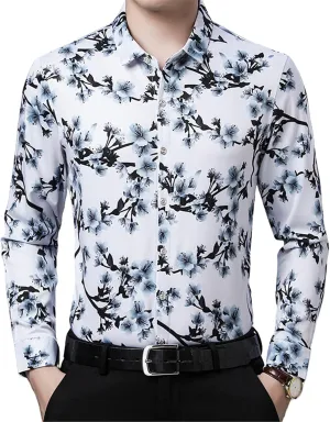 Men's Spring/Autumn Hot Stamped Long Sleeve Elastic Non-Iron Casual Shirt