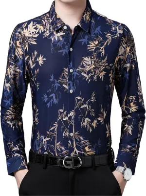 Men's Spring/Autumn Hot Stamped Long Sleeve Elastic Non-Iron Casual Shirt