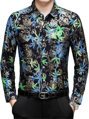Men's Spring/Autumn Hot Stamped Long Sleeve Elastic Non-Iron Casual Shirt