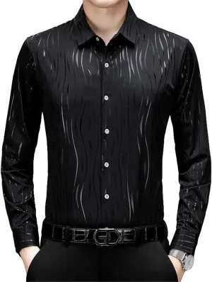 Men's Spring/Autumn Hot Stamped Long Sleeve Elastic Non-Iron Casual Shirt