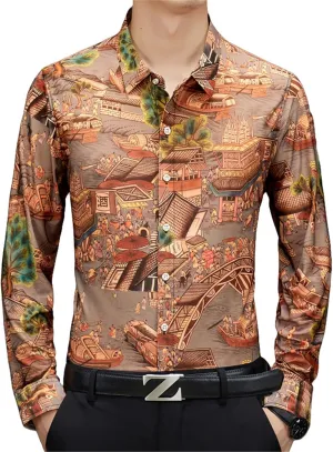 Men's Spring/Autumn Hot Stamped Long Sleeve Elastic Non-Iron Casual Shirt