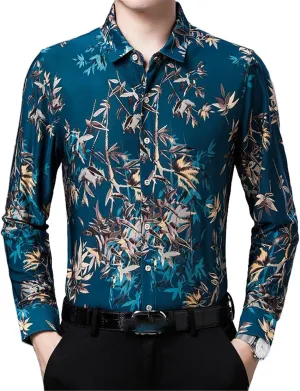 Men's Spring/Autumn Hot Stamped Long Sleeve Elastic Non-Iron Casual Shirt