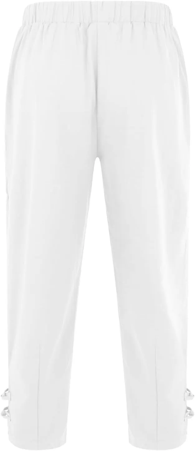 Mens Summer Capri Pants Cotton & Linen Cargo Hiking Casual Loose Cropped Pants Summer Lightweight Quick Drying Trousers 2024