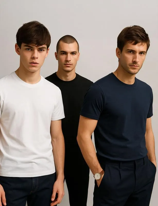 Men's T-Shirts 3 Pack, Short Sleeves Crew Neck Plain Fitted Tees 100% Combed Cotton Multipack Basic T Shirts for Men