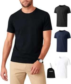 Men's T-Shirts 3 Pack, Short Sleeves Crew Neck Plain Fitted Tees 100% Combed Cotton Multipack Basic T Shirts for Men