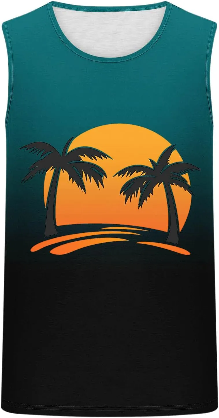 Mens Tank Tops Hawaiian Palm Tree T-Shirts Tropical Aloha Beach Sleeveless Shirt Graphic Gym Workout Muscle Tank Tops