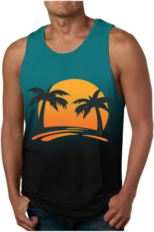 Mens Tank Tops Hawaiian Palm Tree T-Shirts Tropical Aloha Beach Sleeveless Shirt Graphic Gym Workout Muscle Tank Tops