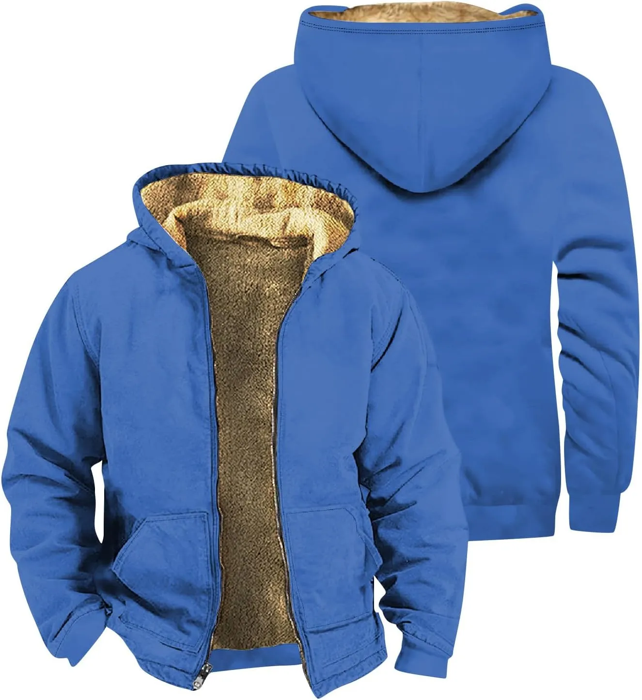 Mens Vintage Fleece Jacket Sherpa Lined Winter Coats Parka Warm Jacket Outerwear Windbreaker Casual Hoodies Hooded