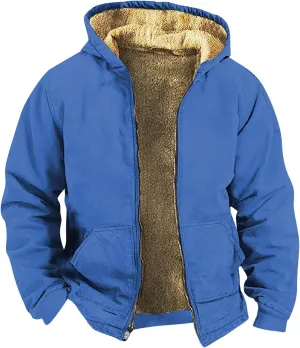Mens Vintage Fleece Jacket Sherpa Lined Winter Coats Parka Warm Jacket Outerwear Windbreaker Casual Hoodies Hooded