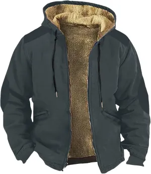Mens Vintage Fleece Jacket Sherpa Lined Winter Coats Parka Warm Jacket Outerwear Windbreaker Casual Hoodies Hooded