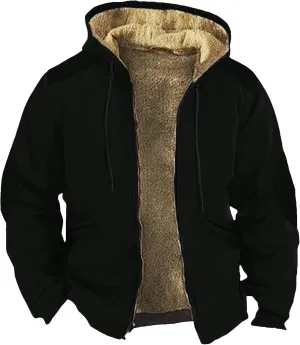 Mens Vintage Fleece Jacket Sherpa Lined Winter Coats Parka Warm Jacket Outerwear Windbreaker Casual Hoodies Hooded