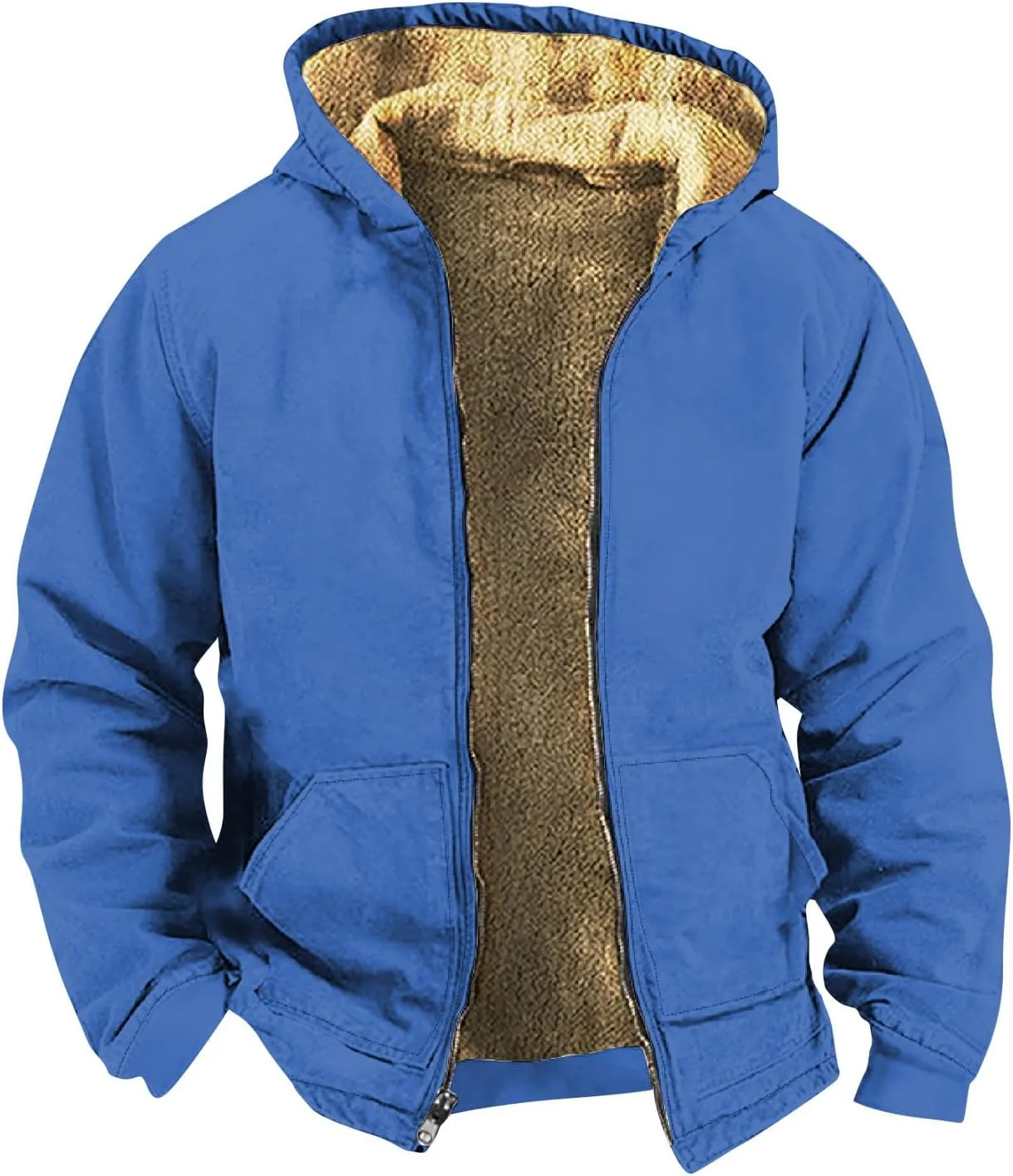 Mens Vintage Fleece Jacket Sherpa Lined Winter Coats Parka Warm Jacket Outerwear Windbreaker Casual Hoodies Hooded