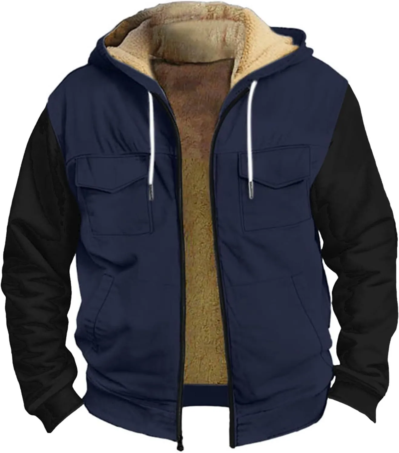 Mens Vintage Fleece Jacket Sherpa Lined Winter Coats Winter Warm Cozy Outerwear Windbreaker Casual Hoodies Hooded