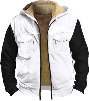 Mens Vintage Fleece Jacket Sherpa Lined Winter Coats Winter Warm Cozy Outerwear Windbreaker Casual Hoodies Hooded