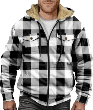 Mens Vintage Fleece Jacket Sherpa Lined Winter Coats Winter Warm Cozy Outerwear Windbreaker Casual Hoodies Hooded