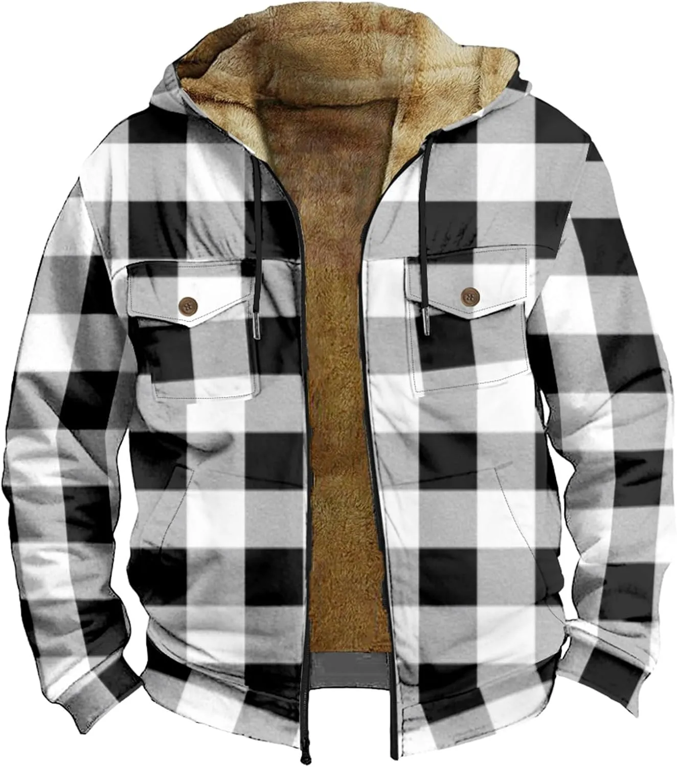 Mens Vintage Fleece Jacket Sherpa Lined Winter Coats Winter Warm Cozy Outerwear Windbreaker Casual Hoodies Hooded
