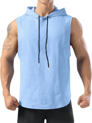 Men's Workout Hooded Tank Tops Sleeveless Gym Training Vest Pullover Quick Dry Breathable Sport Workout Undershirts