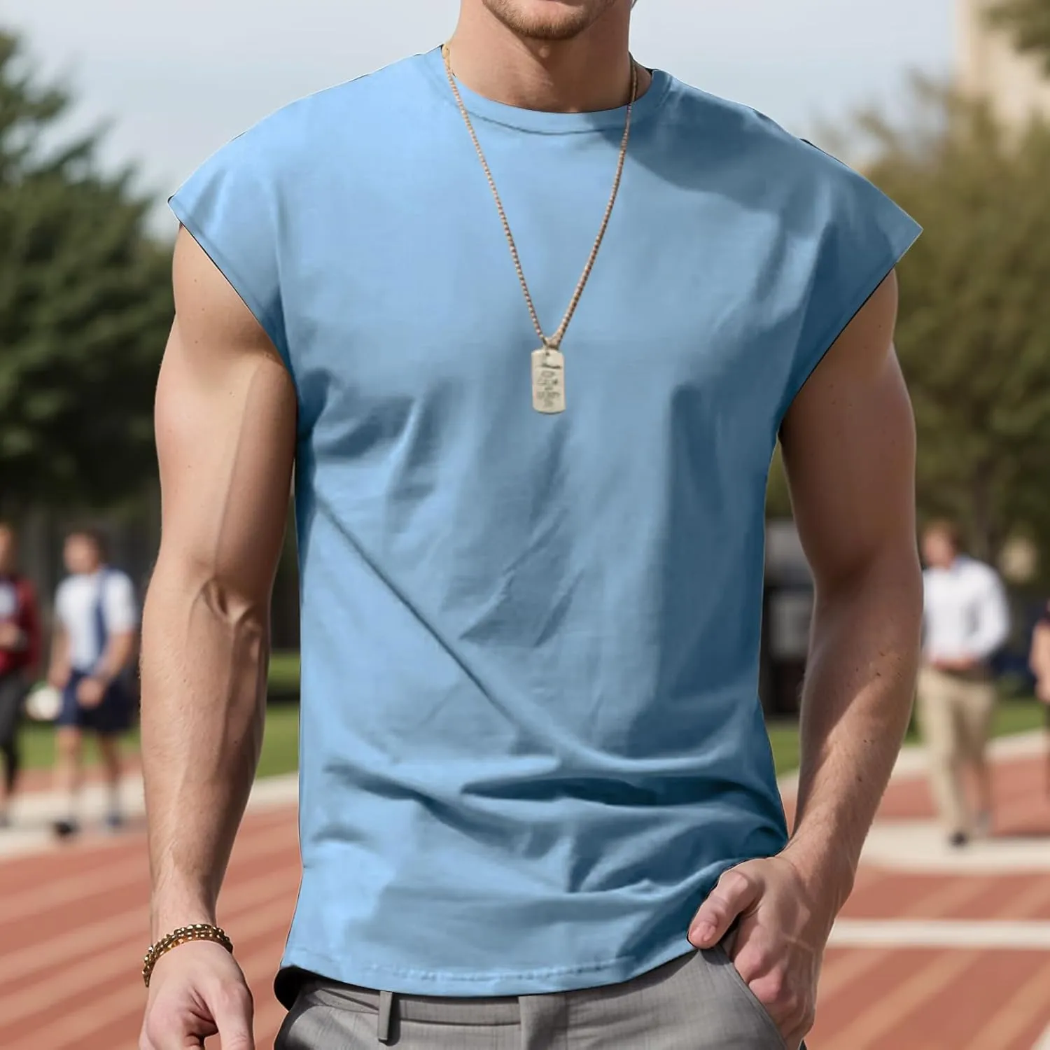 Mens Workout Vest Sleeveless Gym Shirts Casual Loose Athletic Running Undershirt Basic Tees Sports Wear T-Shirts Tops
