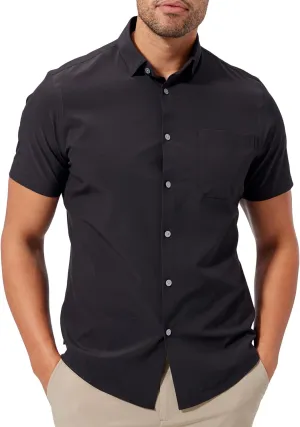 Mizzen Main Leeward Wrinkle-Resistant Short-Sleeve Button-Up Performance Men's Dress Shirt with 4-Way Stretch, Trim Fit