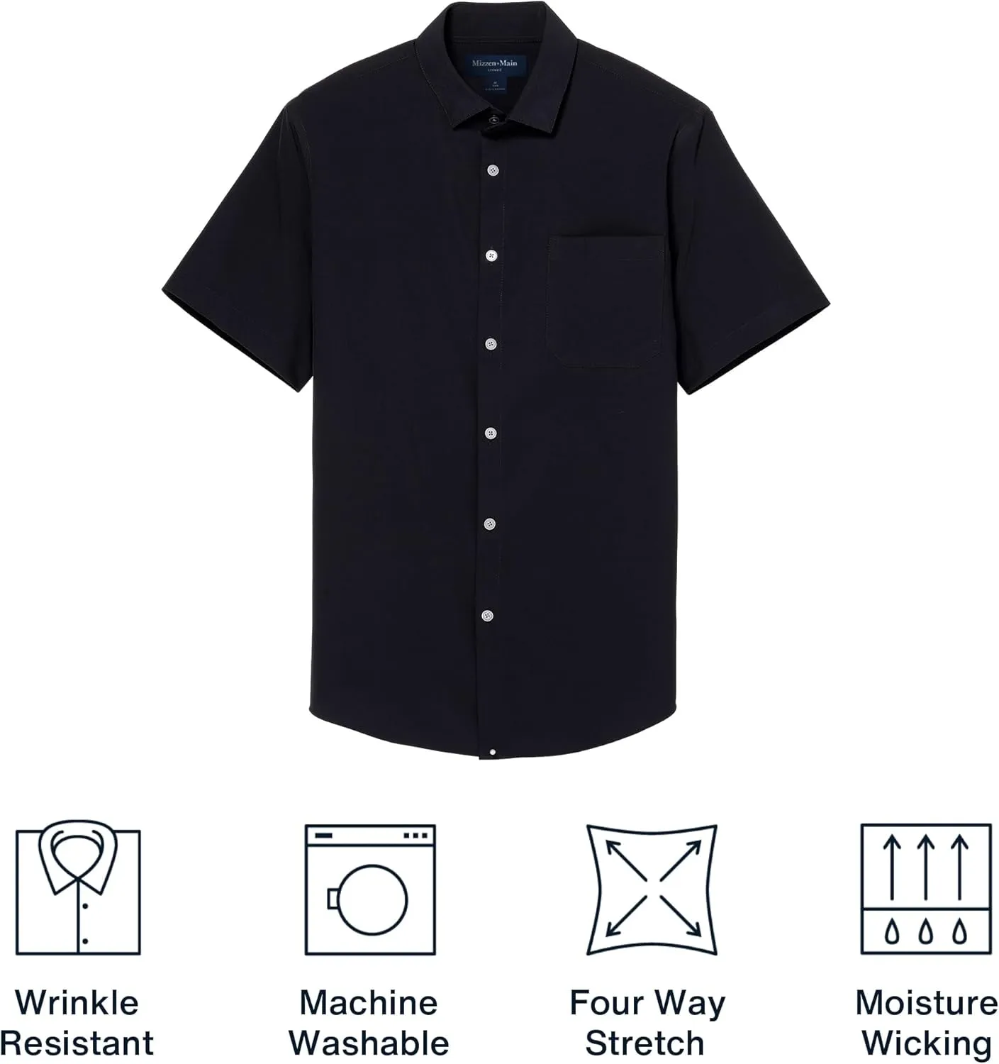 Mizzen Main Leeward Wrinkle-Resistant Short-Sleeve Button-Up Performance Men's Dress Shirt with 4-Way Stretch, Trim Fit