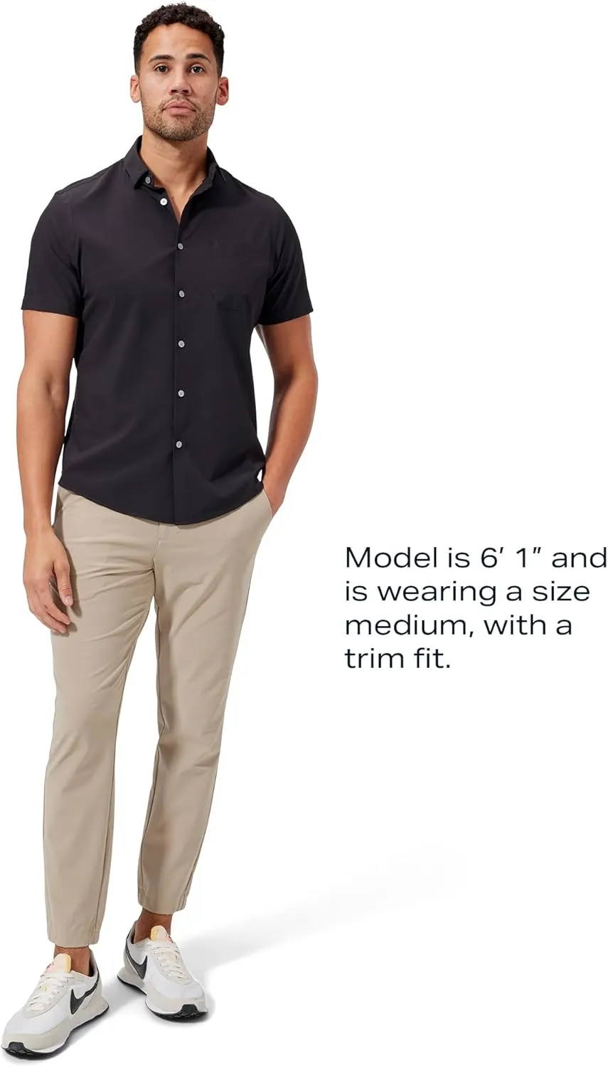 Mizzen Main Leeward Wrinkle-Resistant Short-Sleeve Button-Up Performance Men's Dress Shirt with 4-Way Stretch, Trim Fit