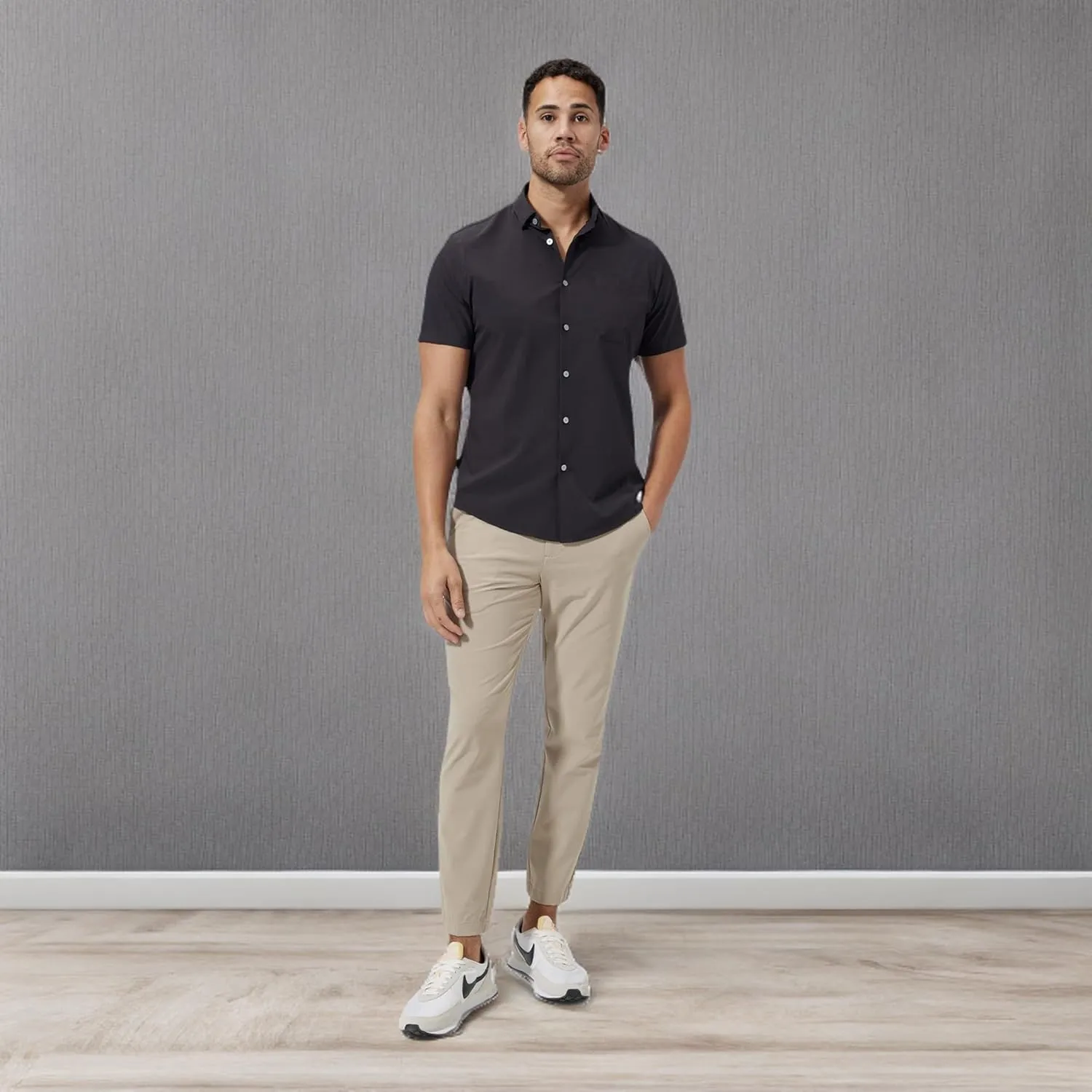 Mizzen Main Leeward Wrinkle-Resistant Short-Sleeve Button-Up Performance Men's Dress Shirt with 4-Way Stretch, Trim Fit